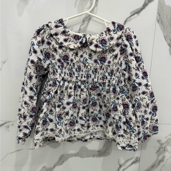 Joie Purple and Blue Floral corduroy, long sleeve Peter Pan collar Top - Picture 1 of 7